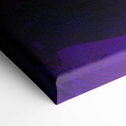 Cosmic angel canvas art featuring vibrant purple and black abstract galaxy goddess with textured fabric surface