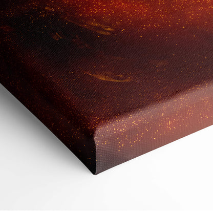 A textured canvas print of fiery golden flame figure with deep brown amber gradient and subtle golden speckles