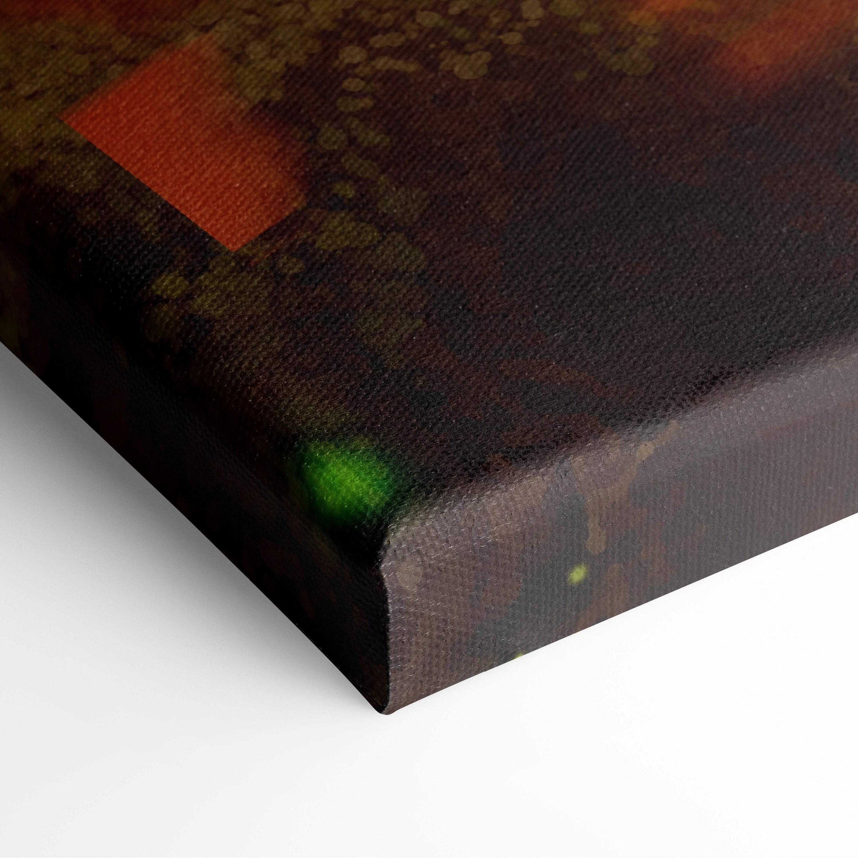 Textured canvas print of elven archer warrior abstract art with deep brown orange and green hues for fantasy decor