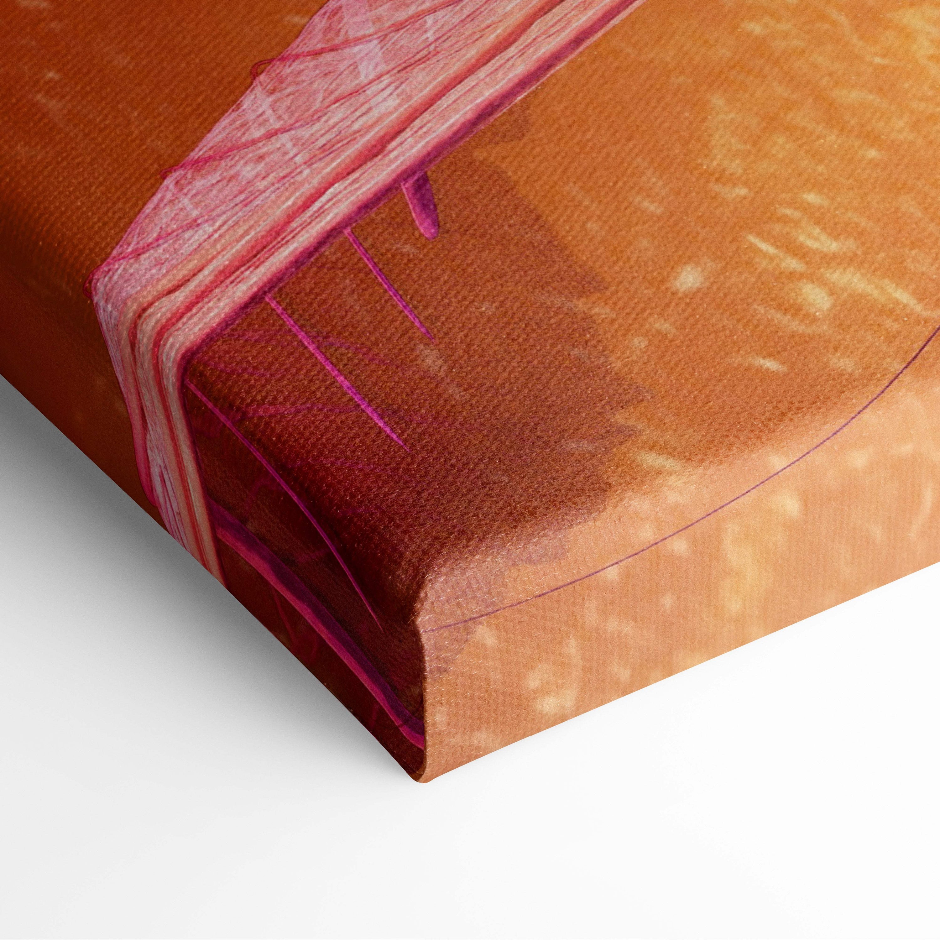 Dark fairy queen canvas art featuring warm orange abstract textures with vibrant pink streaks in a gothic fantasy style