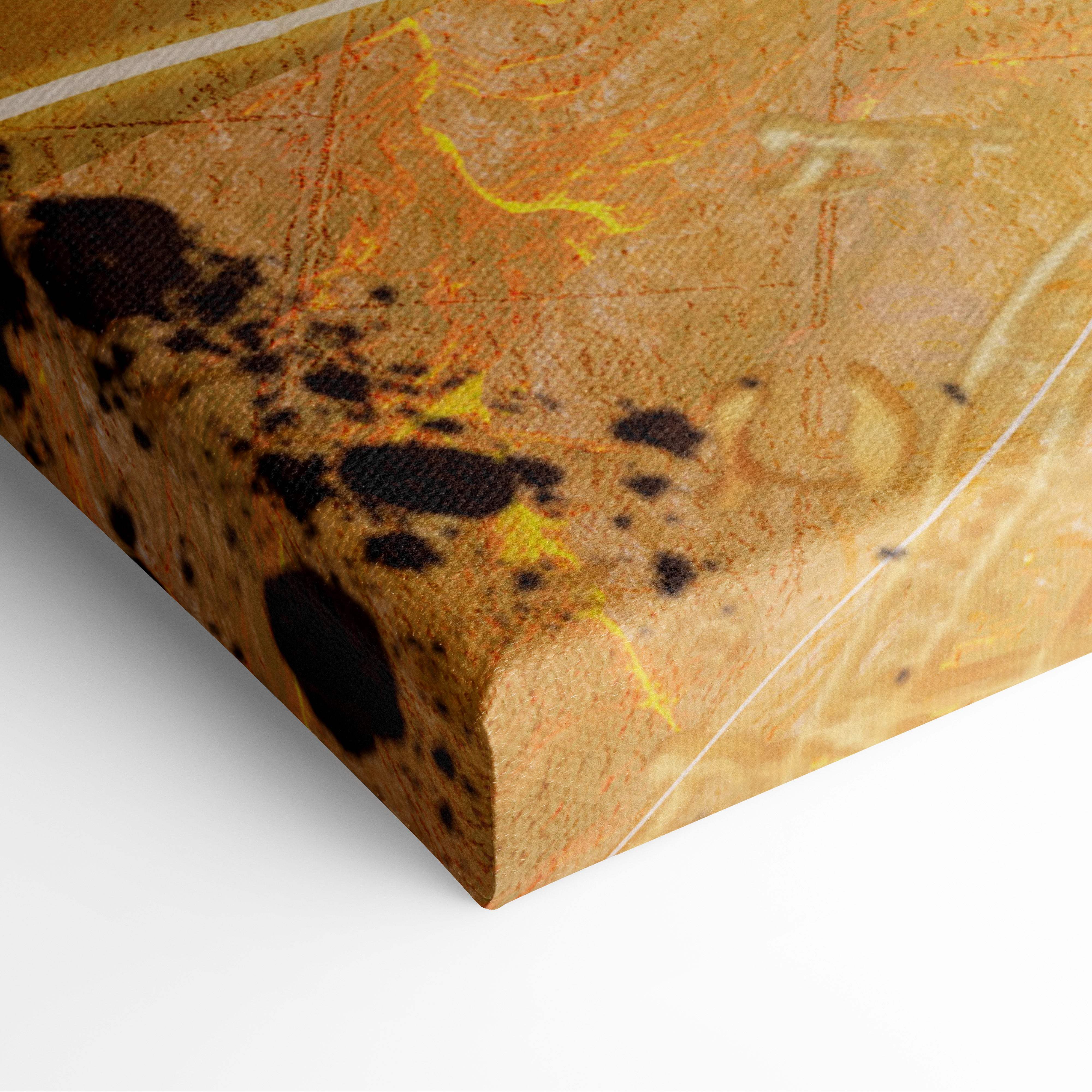 Storm mage wizard canvas art with abstract earthy tones and bold black splatters featuring glowing magic circles