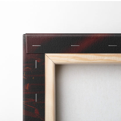 Light-colored wooden frame with dark textured canvas backing featuring subtle red and black marbling for divine archangel warrior art