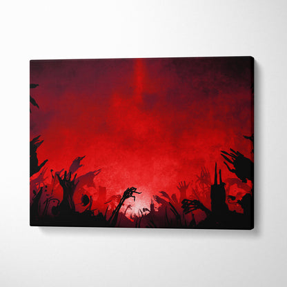 Blood Red Apocalypse Canvas Art – Dark Horror Background with Rising Zombie Hands, Grunge Texture, Gothic Cinematic Digital Art Print