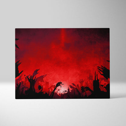 Blood Red Apocalypse Canvas Art – Dark Horror Background with Rising Zombie Hands, Grunge Texture, Gothic Cinematic Digital Art Print
