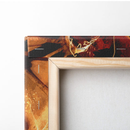 Wooden-framed lightning dragon canvas wall art with vibrant red orange and black fiery lava abstract design