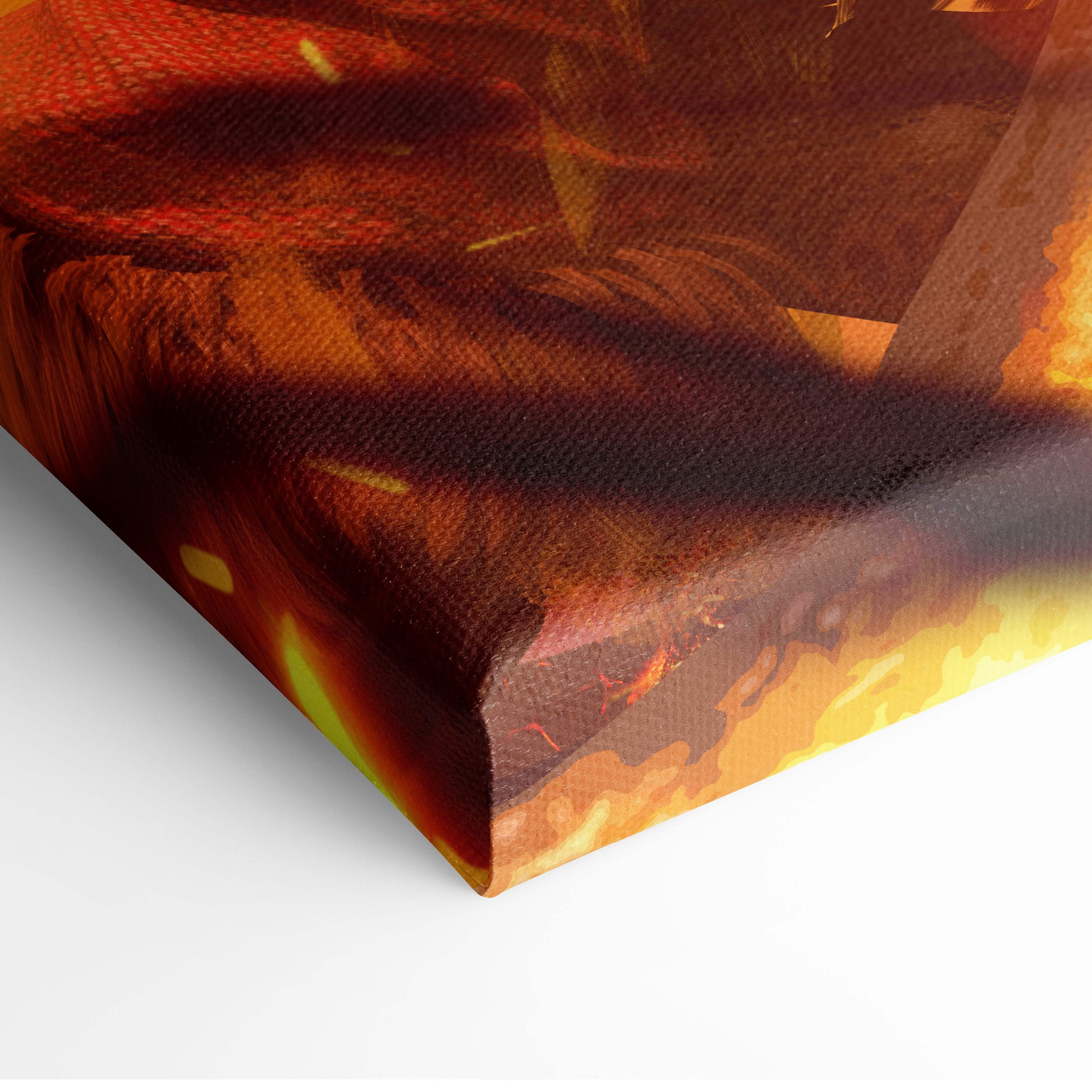 Viking berserker warrior canvas print with fiery orange and red abstract design depicting norse fighter in battle
