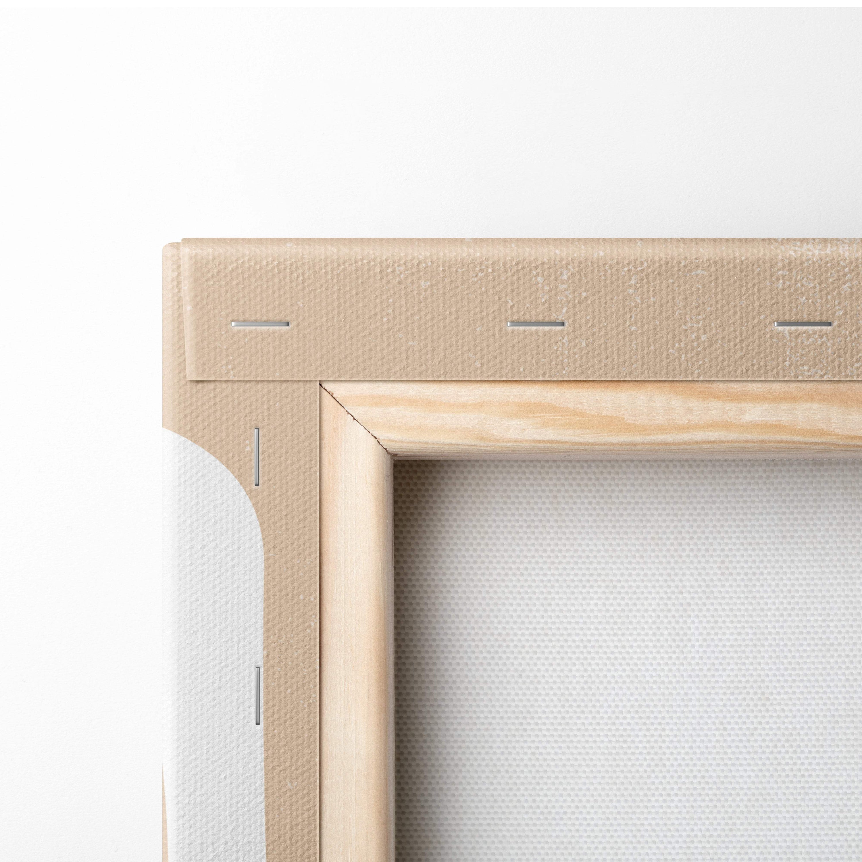 Beige canvas painting frame with light wood border and textured fabric backing for boho abstract minimalist wall art