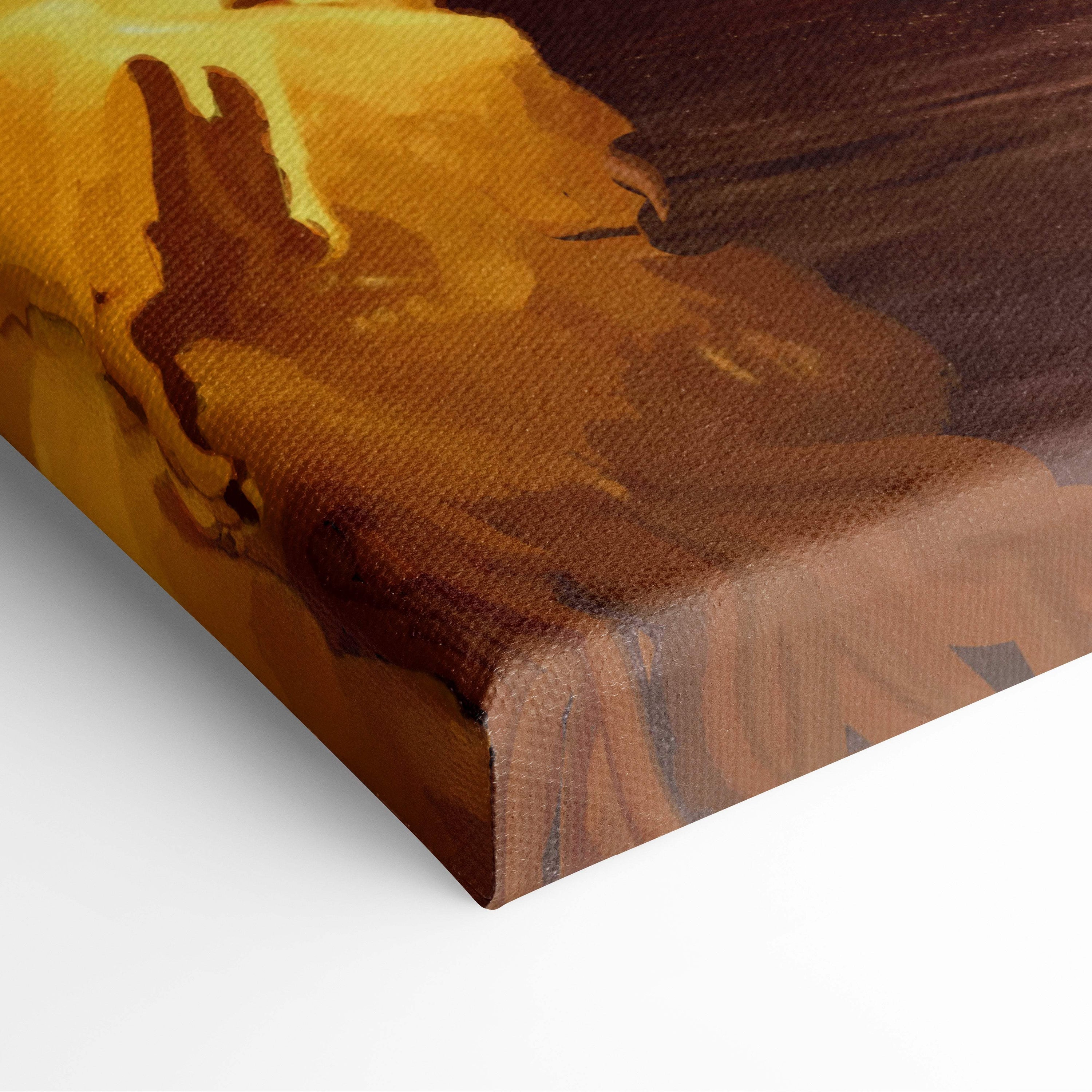 Dark assassin sorceress canvas art with textured brushstrokes in warm amber and deep brown tones for gothic fantasy decor