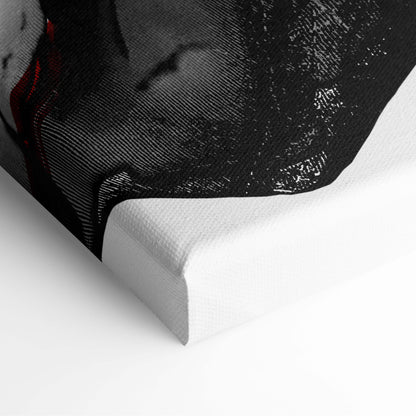 Black and white samurai geisha canvas art with textured high contrast portrait and minimalist japanese ink style design