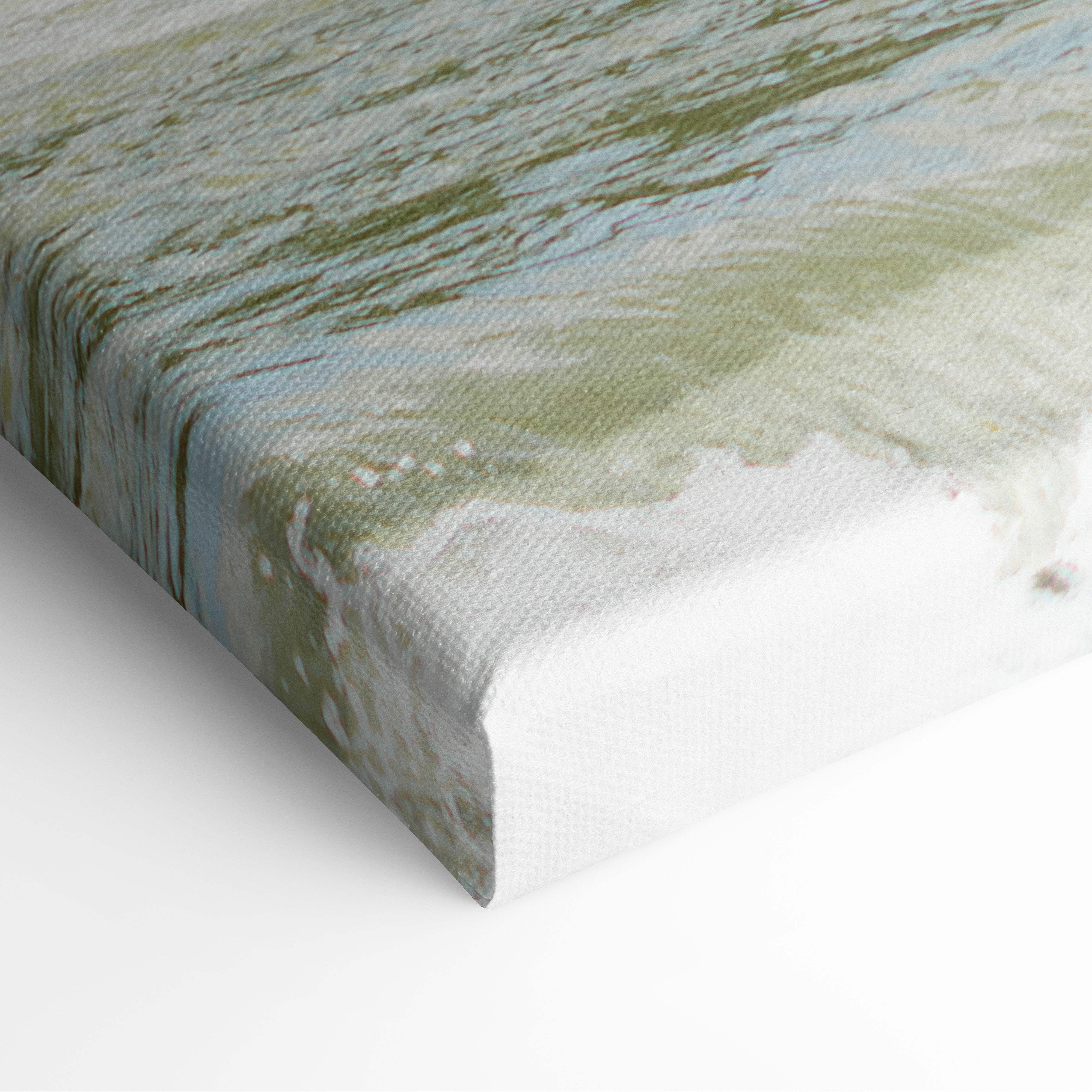 Inspirational work hard be kind canvas wall art with textured ocean wave in greens and blues on white stretcher frame