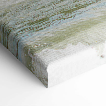 Inspirational work hard be kind canvas wall art with textured ocean wave in greens and blues on white stretcher frame