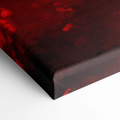 A textured canvas print featuring a deep red and black abstract design with splattered paint effects titled crimson dreamscape girl canvas art