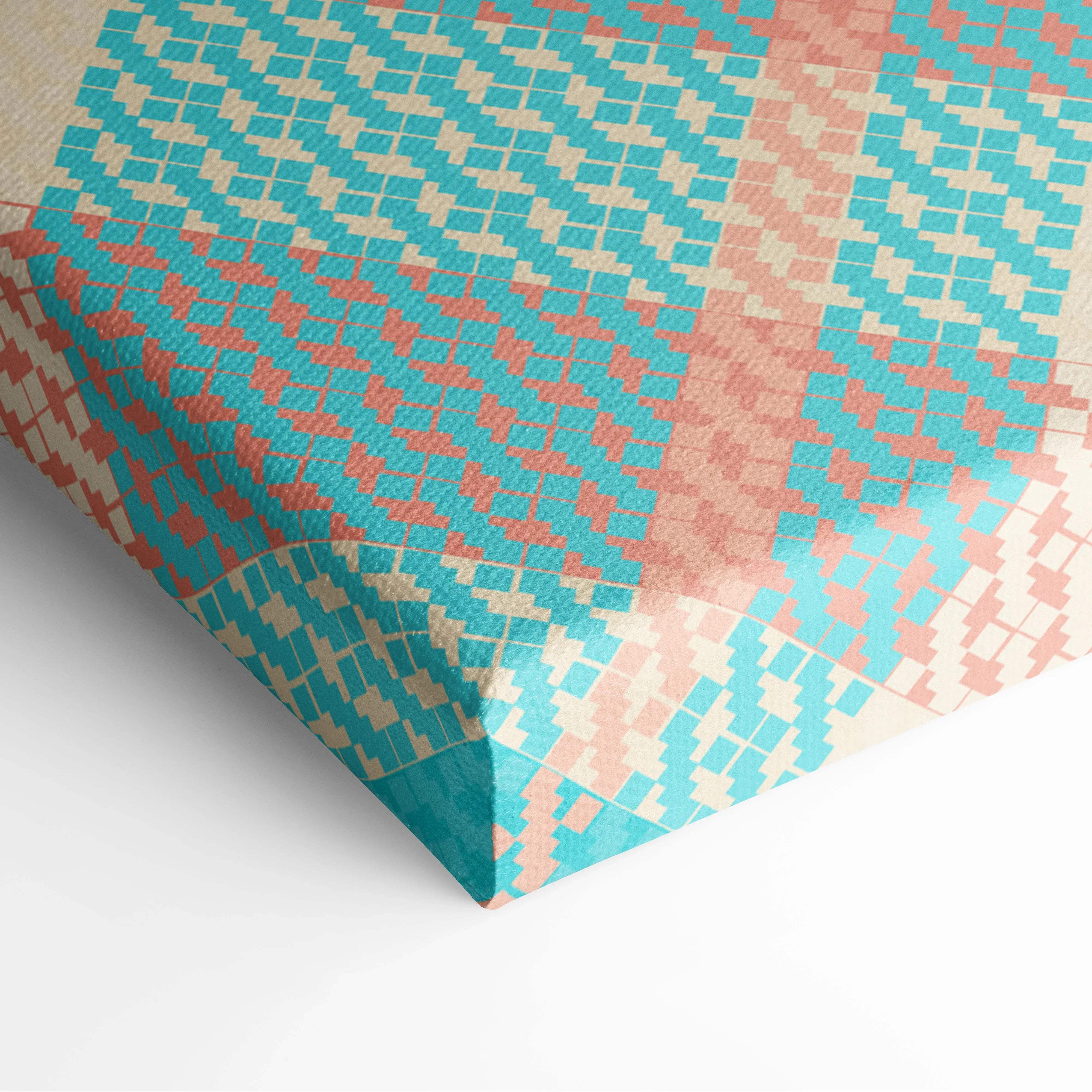Pastel plaid tote bag with woven texture in coral turquoise cream