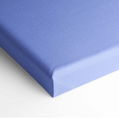 Vaporwave neon triangle cloud canvas art print with textured woven solid blue surface and raised edges for wall decor