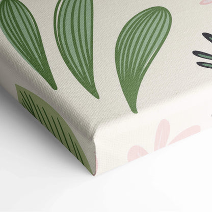 Seamless sage green leaf patterns on cream canvas wall art