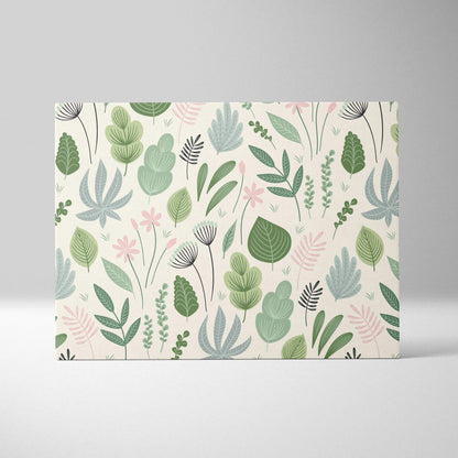 Seamless botanical leaves and wildflowers canvas wall art in sage green and blush pink