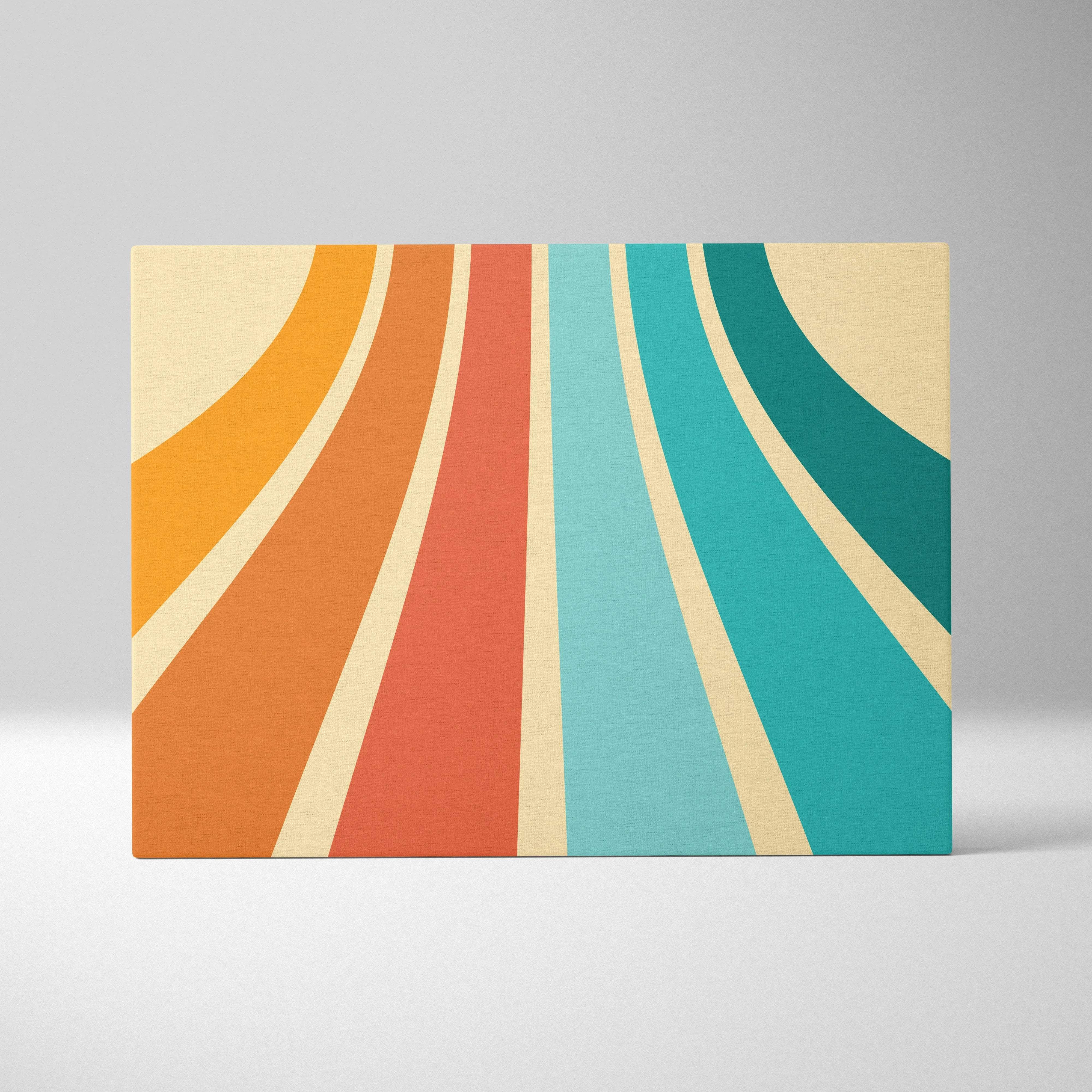 Vibrant retro sunburst canvas wall art in orange coral teal cream