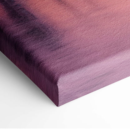 Serene pink sunset lake canvas print with purple gradient textured surface and soft pastel landscape design