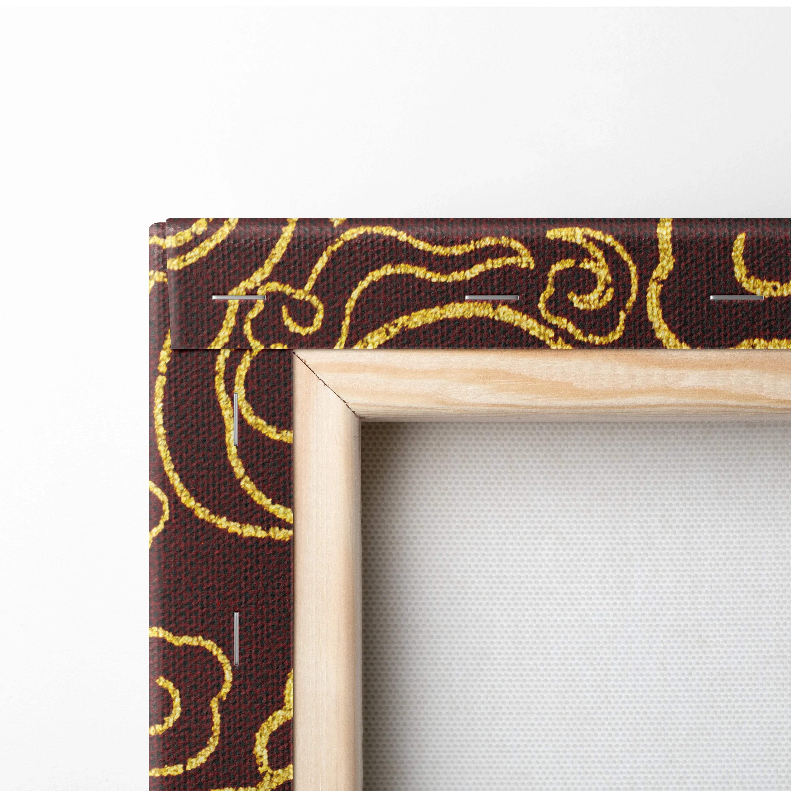 Ornate gold Asian cloud pattern on crimson canvas wall art