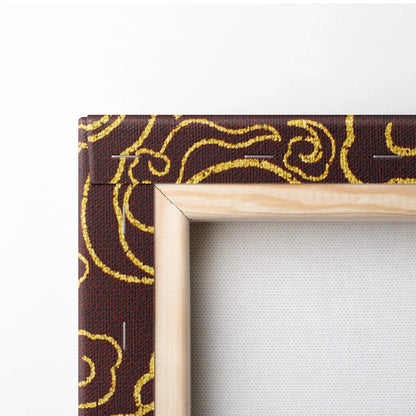 Ornate gold Asian cloud pattern on crimson canvas wall art