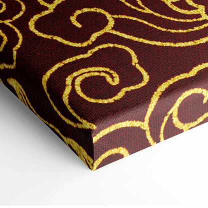 Rich burgundy canvas print with ornate gold Asian cloud motifs
