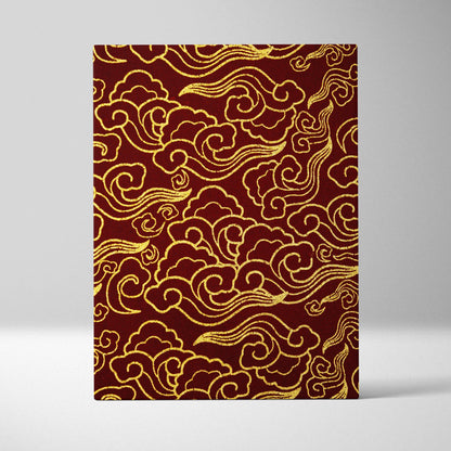 Ornate gold cloud pattern on crimson canvas wall art