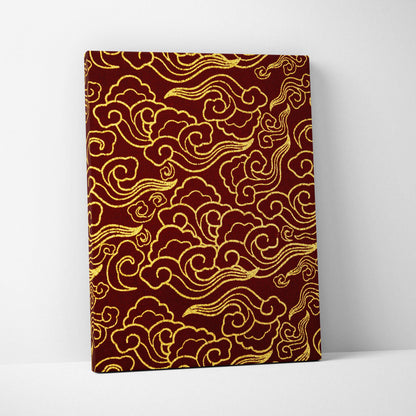 Ornate gold cloud pattern on crimson canvas wall art
