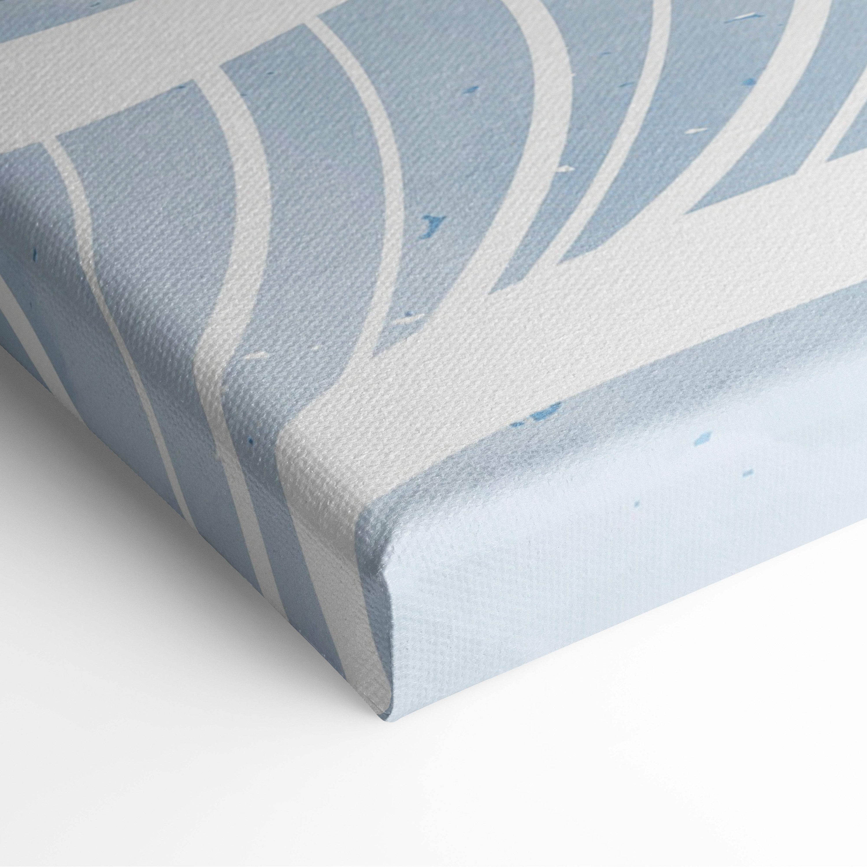 Boho coastal wave canvas wall art with light blue background and white abstract wave pattern for beach house decor
