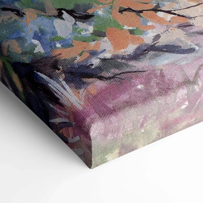 Autumn forest watercolor canvas art with tranquil woodland path