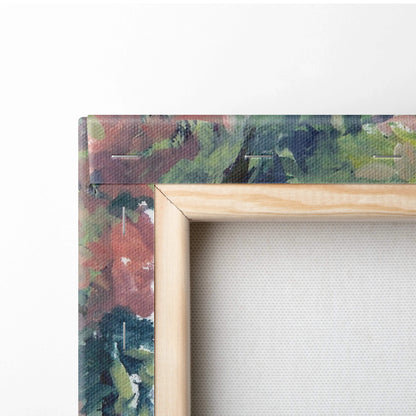 Autumn forest watercolor canvas art with abstract floral woodland path