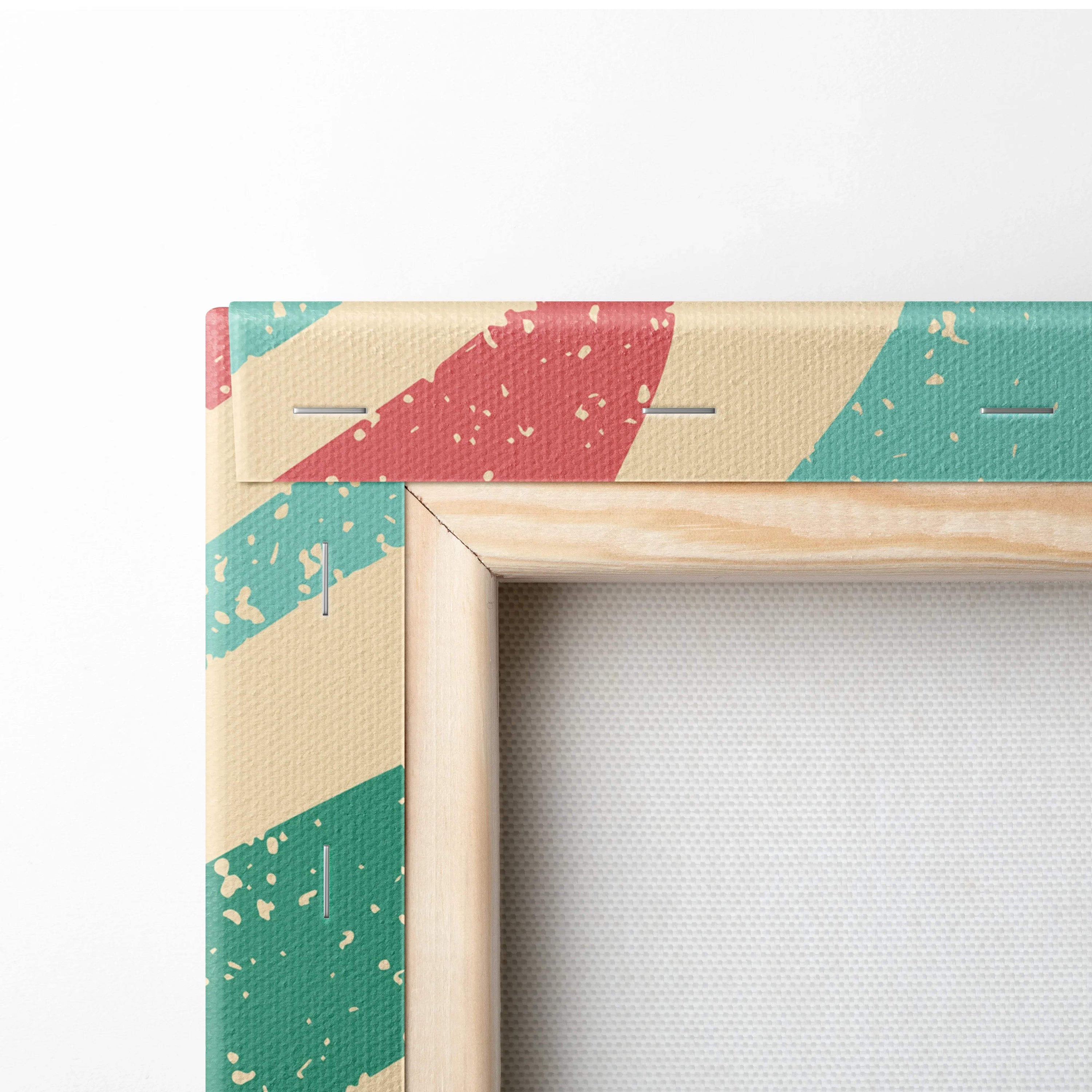 Retro abstract wave pattern canvas wall art in teal coral mustard cream