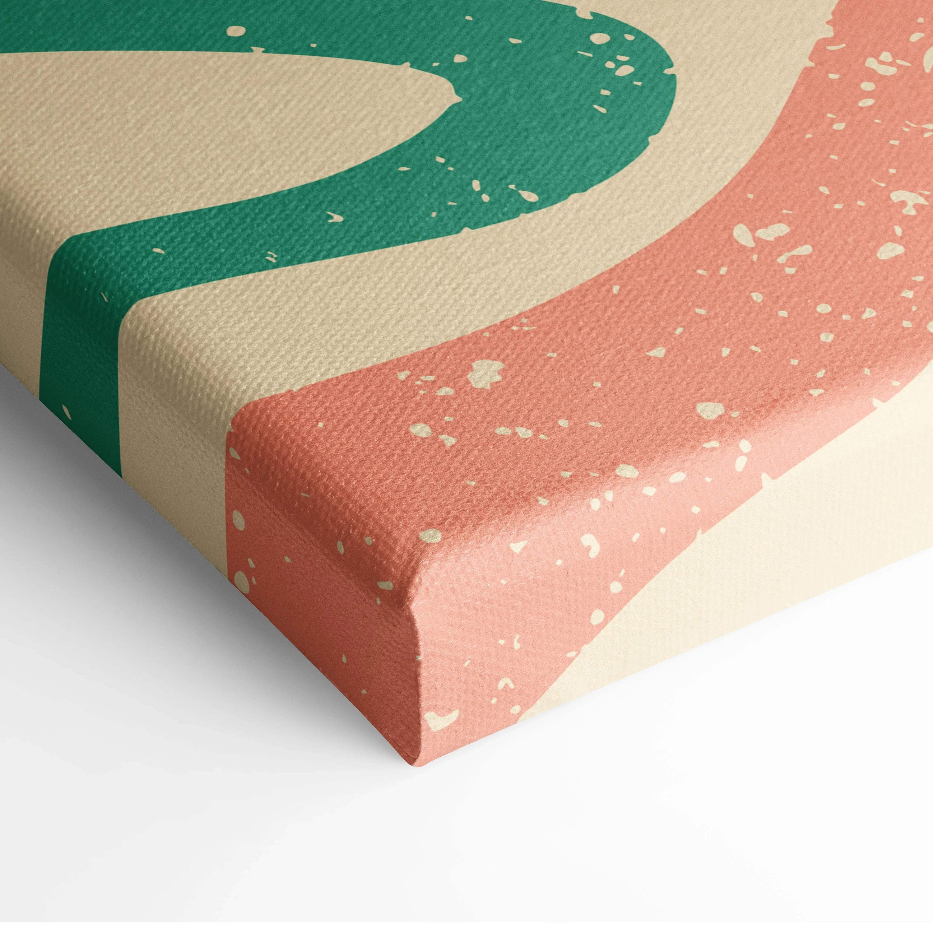 Retro abstract wave canvas print in teal coral mustard cream