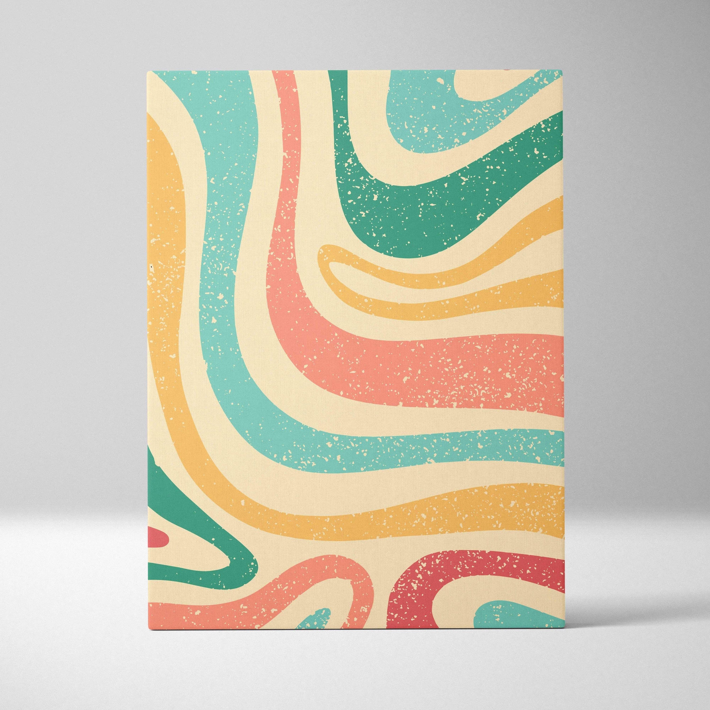 Retro abstract wave canvas in teal coral mustard cream