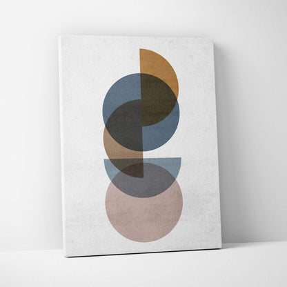 Minimalist abstract canvas art with overlapping semicircles in muted blue beige tones