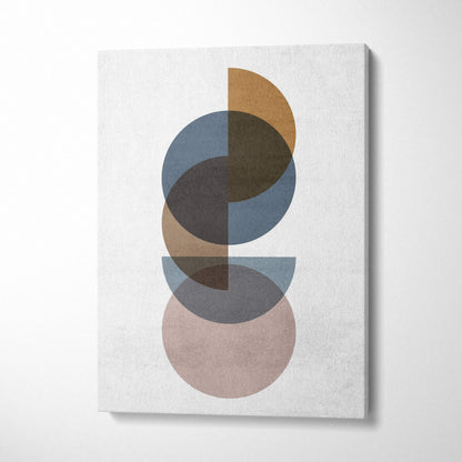 Modern abstract canvas art with overlapping semicircles in muted blue beige brown tones
