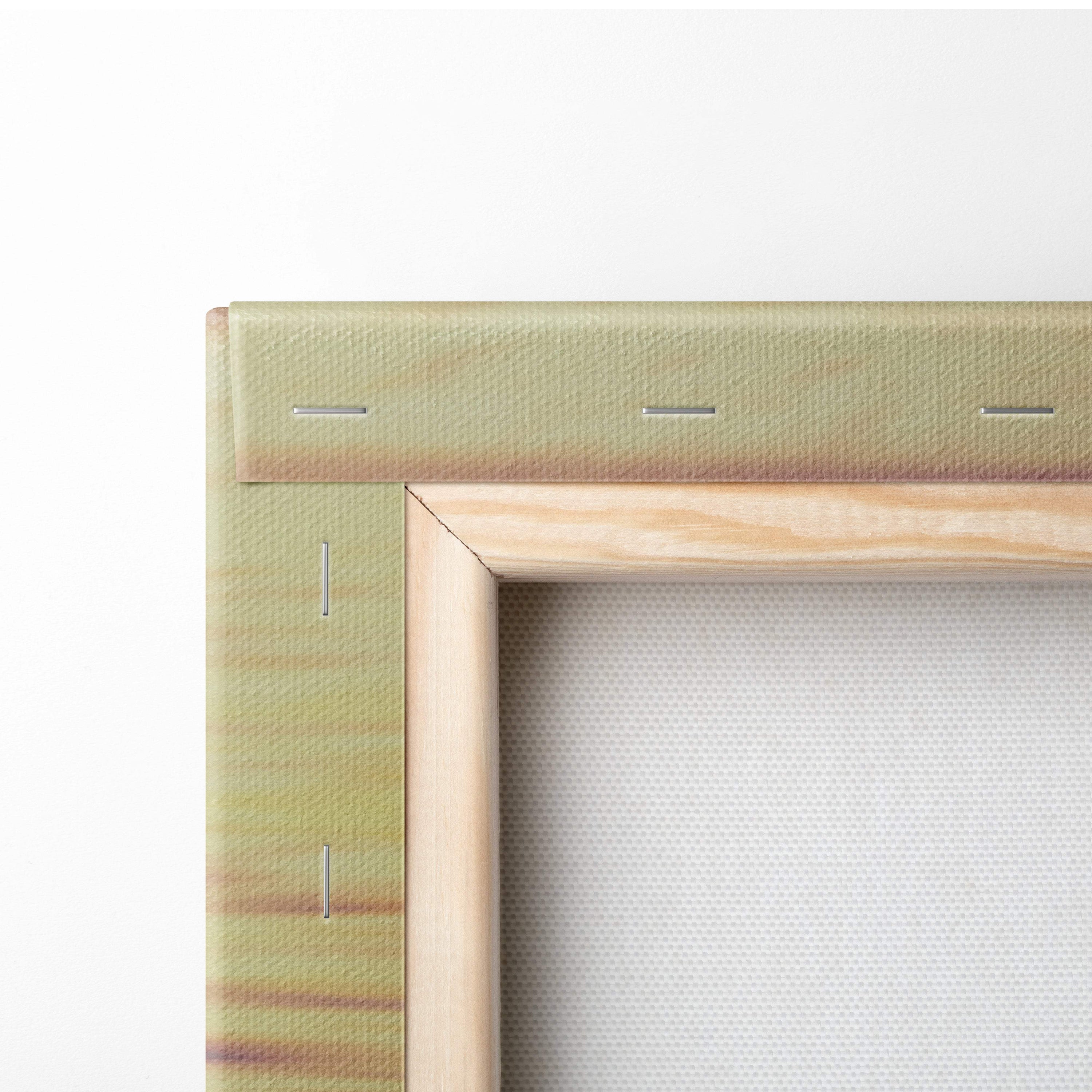 Light green canvas stretched over natural wood frame with visible stitching in fearless and limitless motivational wall art print