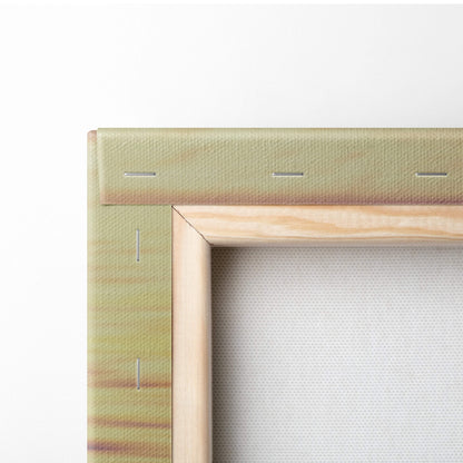 Light green canvas stretched over natural wood frame with visible stitching in fearless and limitless motivational wall art print