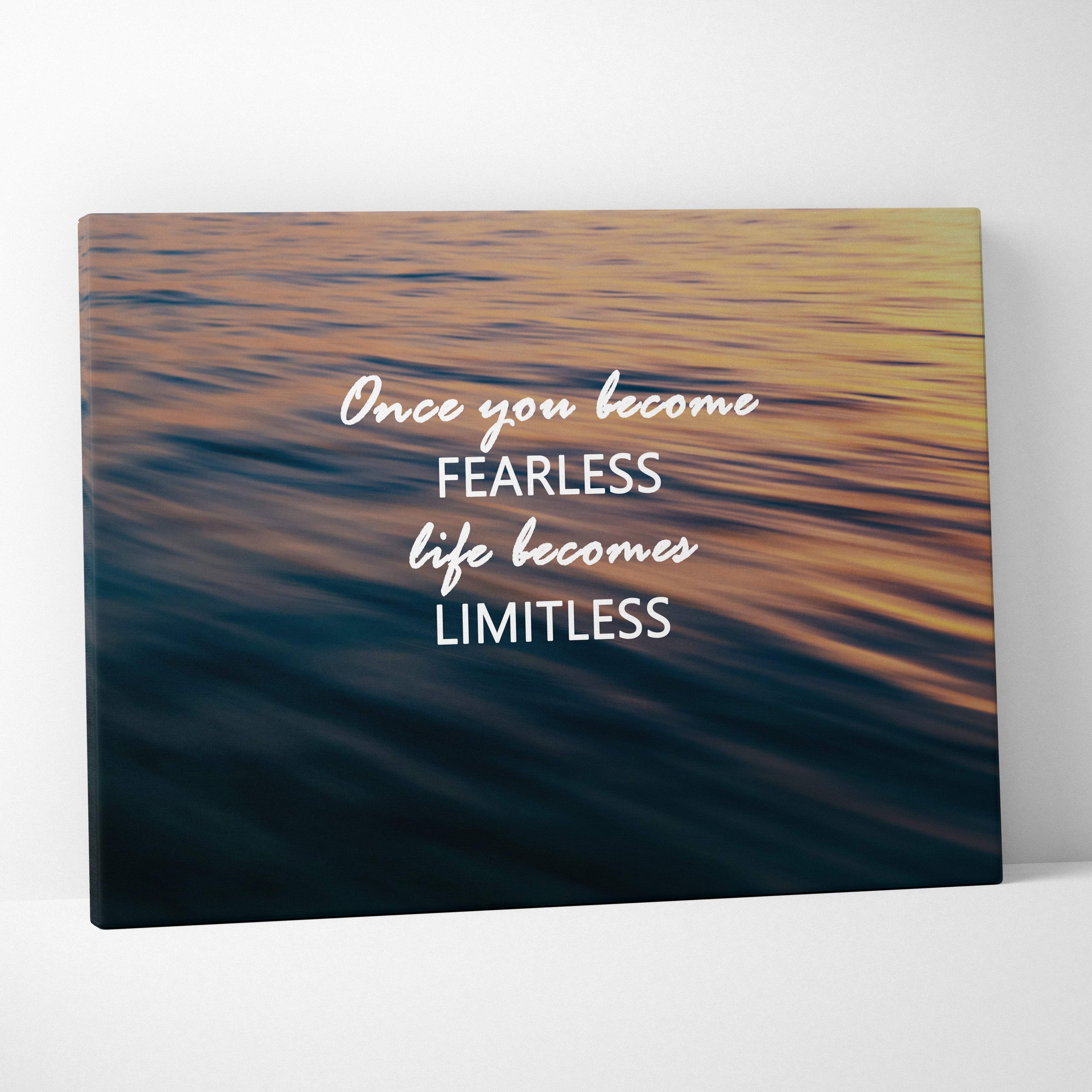 A rectangular canvas print with golden and deep blue hues featuring an inspirational ocean quote for home decor