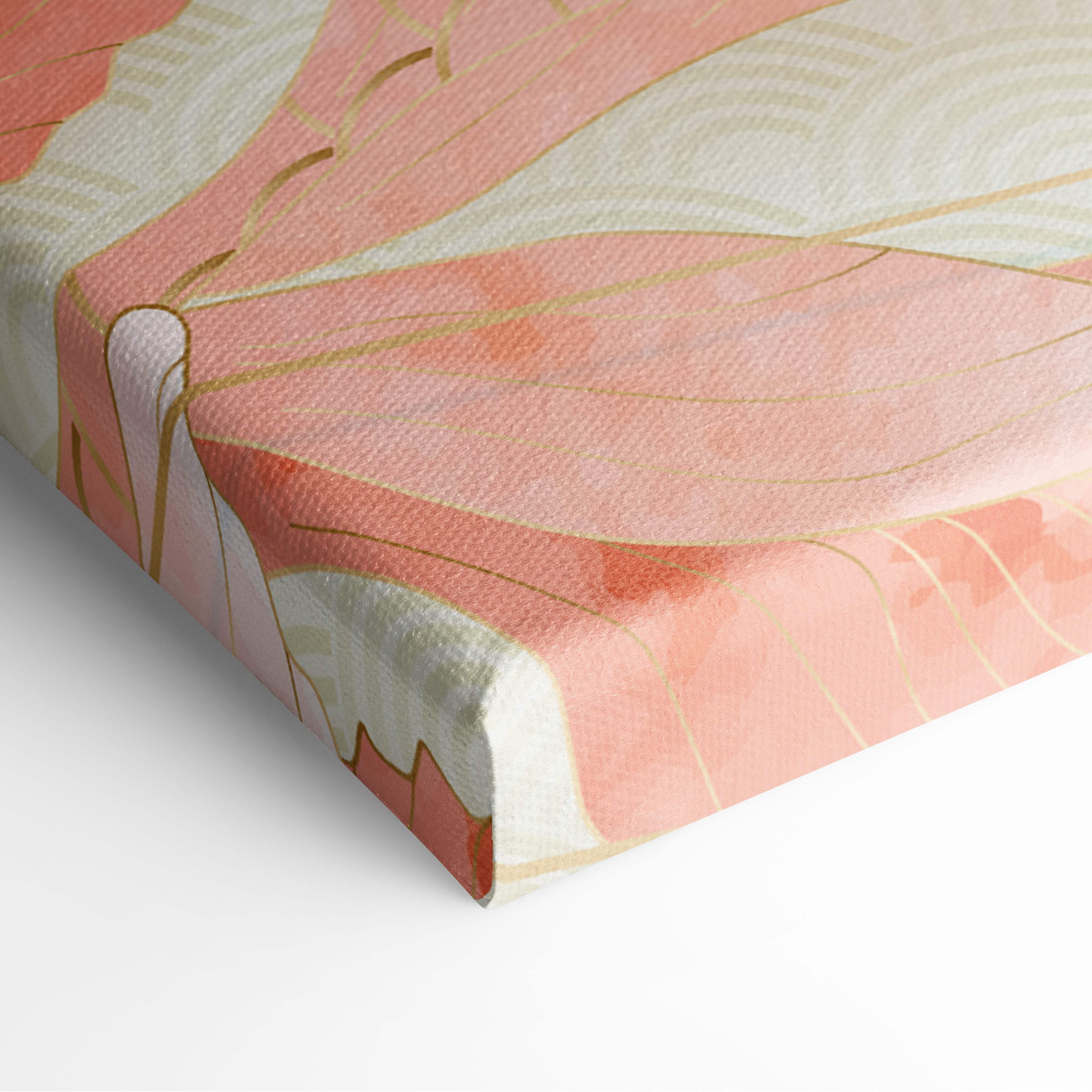 Soft koi fish pattern canvas wall art with abstract floral design in coral cream and gold for living room decor