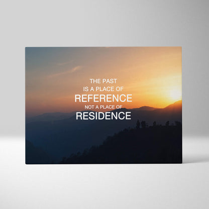 Rectangular canvas print with a sunset over mountain silhouettes and white motivational text for office or home decor