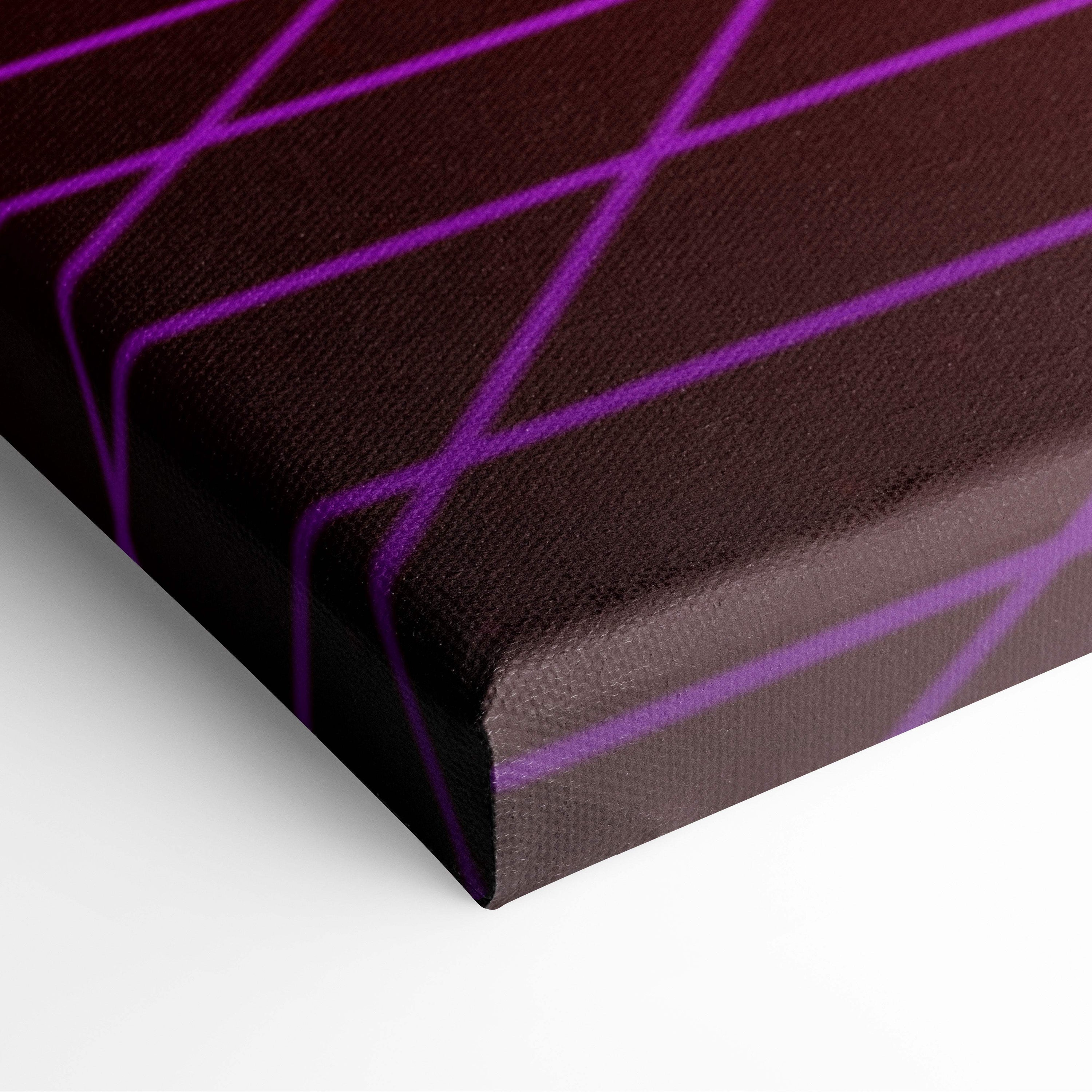 Dark brown canvas print featuring a retrowave pink neon grid with purple geometric lines vaporwave wall decor