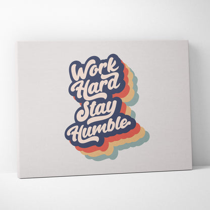 Beige canvas print with work hard stay humble colorful rainbow outline motivational wall art for office bedroom gym