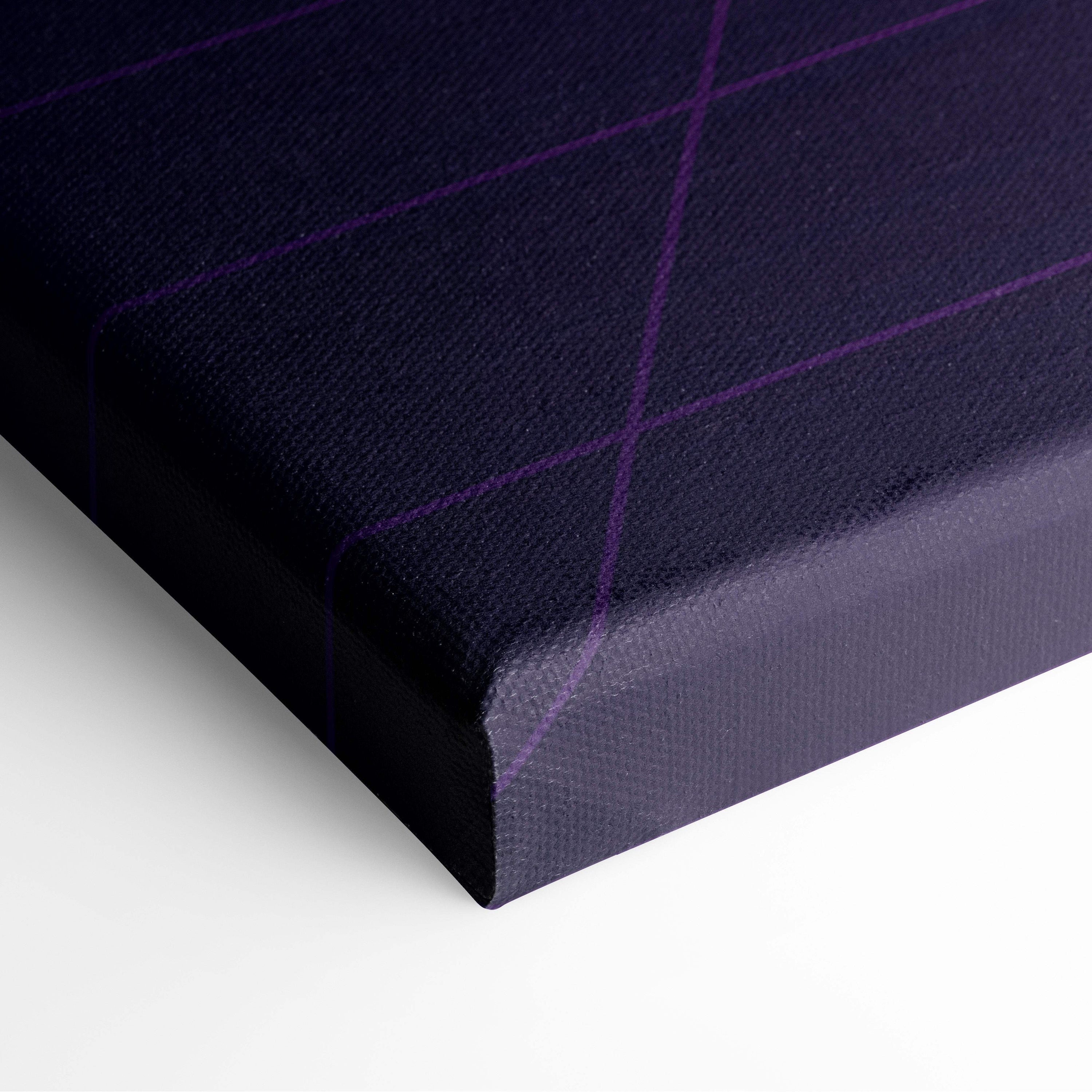 Dark navy canvas print with subtle purple grid lines vaporwave city skyline retrowave sunset wall decor
