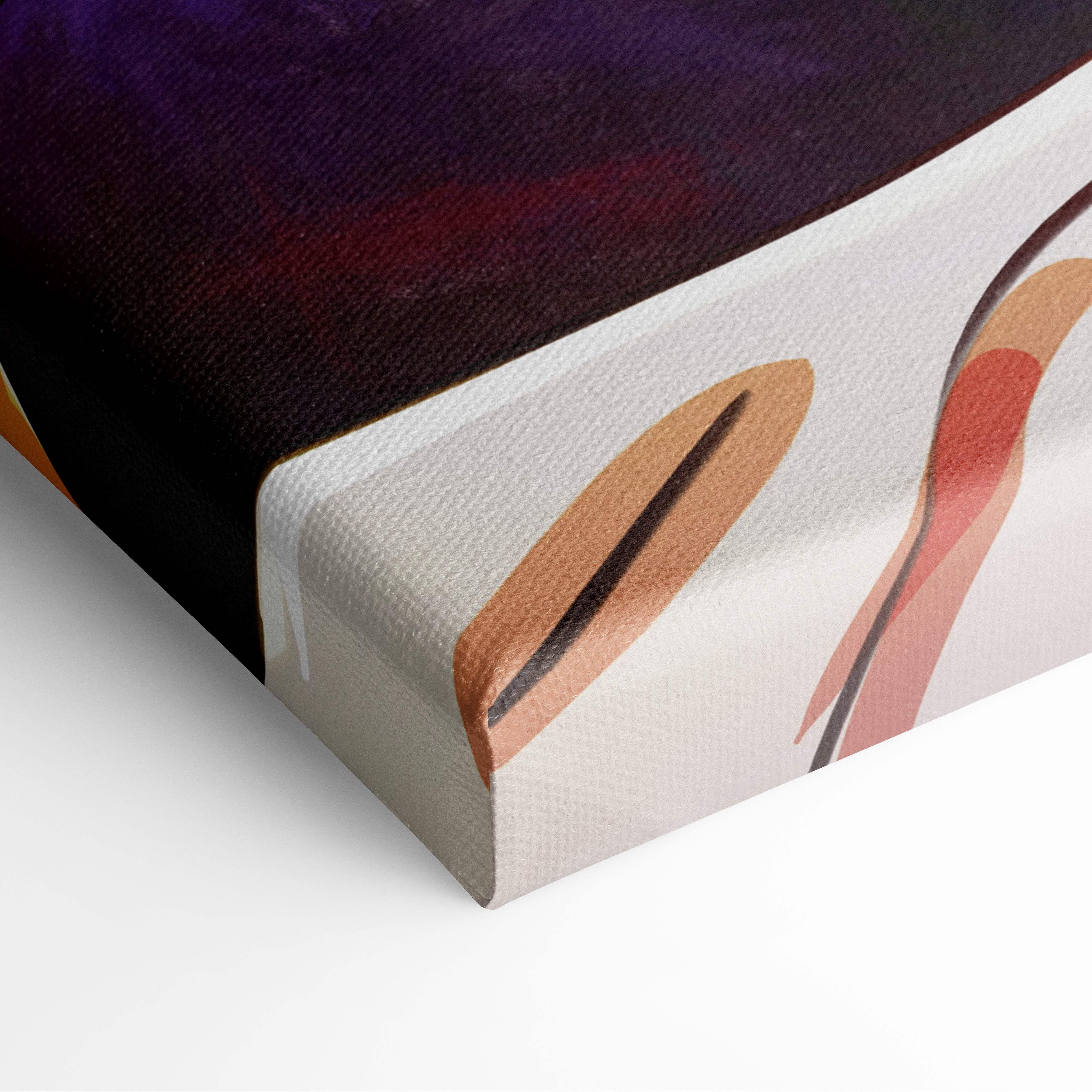 Abstract canvas print of holy knight anime art with bold orange pink strokes on deep purple background for fantasy decor