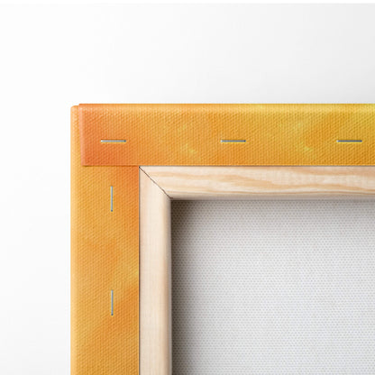 Orange canvas frame with visible stitching of dragon rider warrior epic fantasy battle wall art decor