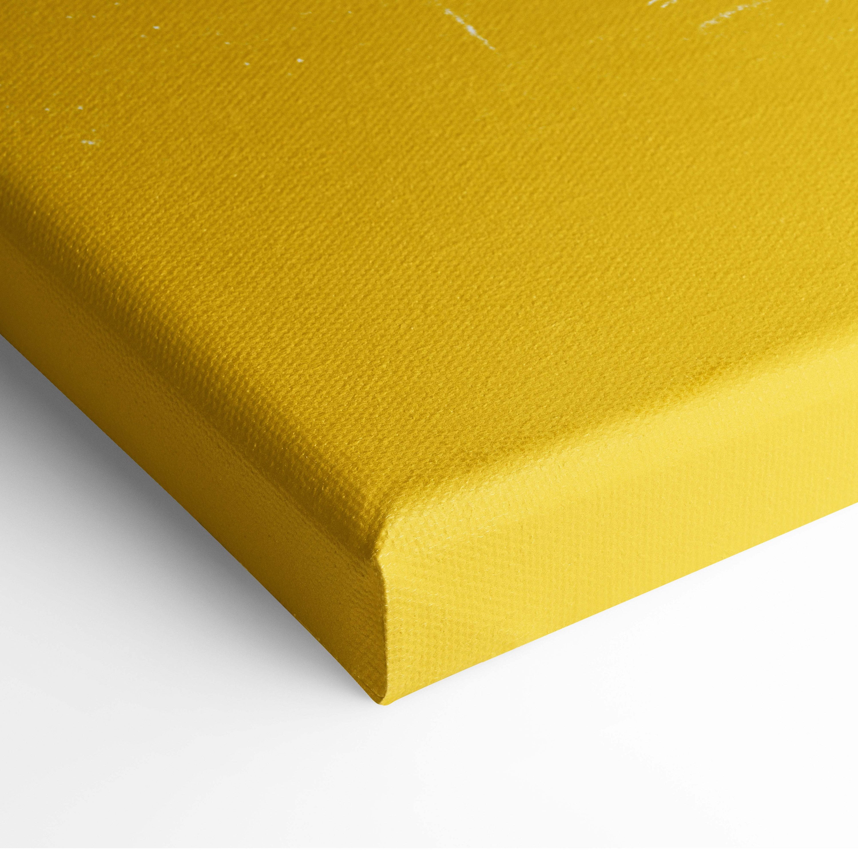 Contemporary yellow swing canvas wall art with vibrant mustard-yellow woven fabric and neatly finished edges