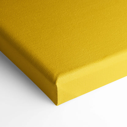 Contemporary yellow swing canvas wall art with vibrant mustard-yellow woven texture and stitched edges for modern office decor