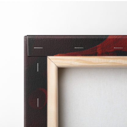 Light-colored wooden frame with dark brown canvas border and white stitching for demon titan showdown canvas art