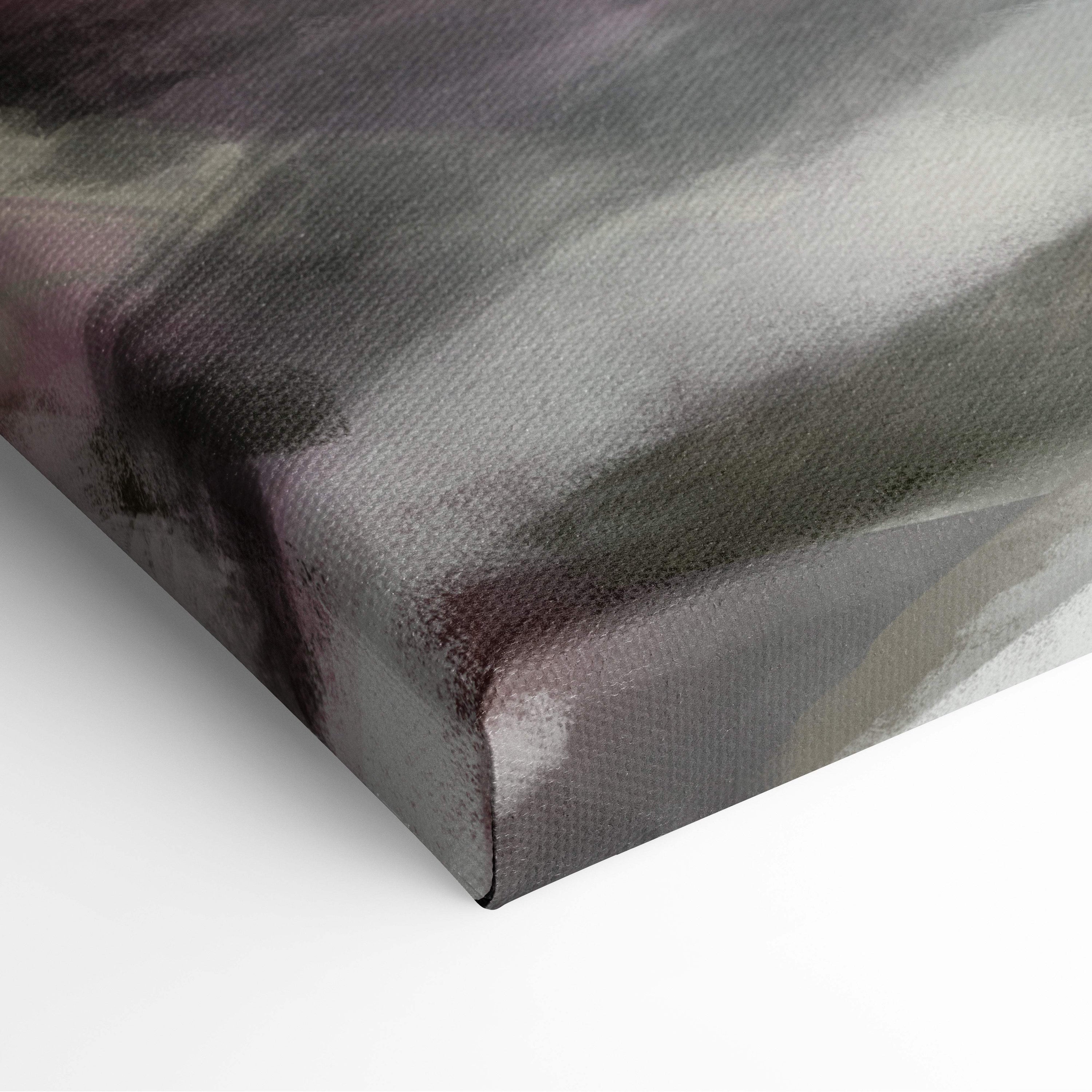 Textured canvas print of viking warrior with red cape and dragon in muted grays blacks and subtle purples for dark fantasy decor