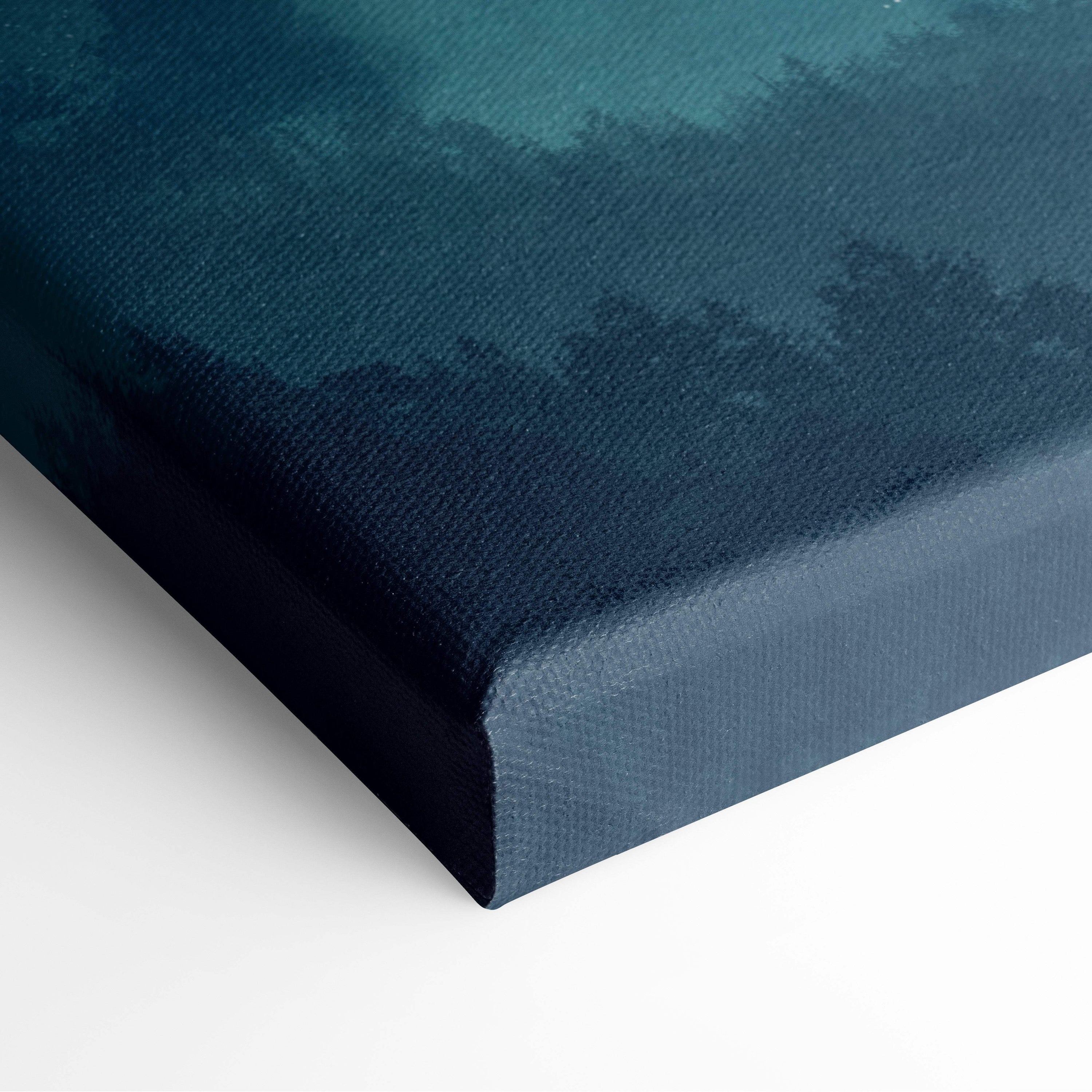 Witch on broom moonlight canvas art with deep teal textured brushstrokes and subtle gradient for gothic wall decor